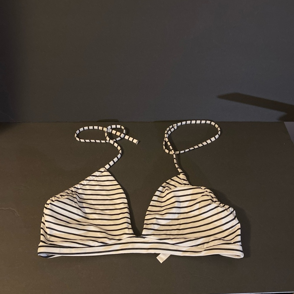 Victoria's Secret White and Black Striped Bikini Top